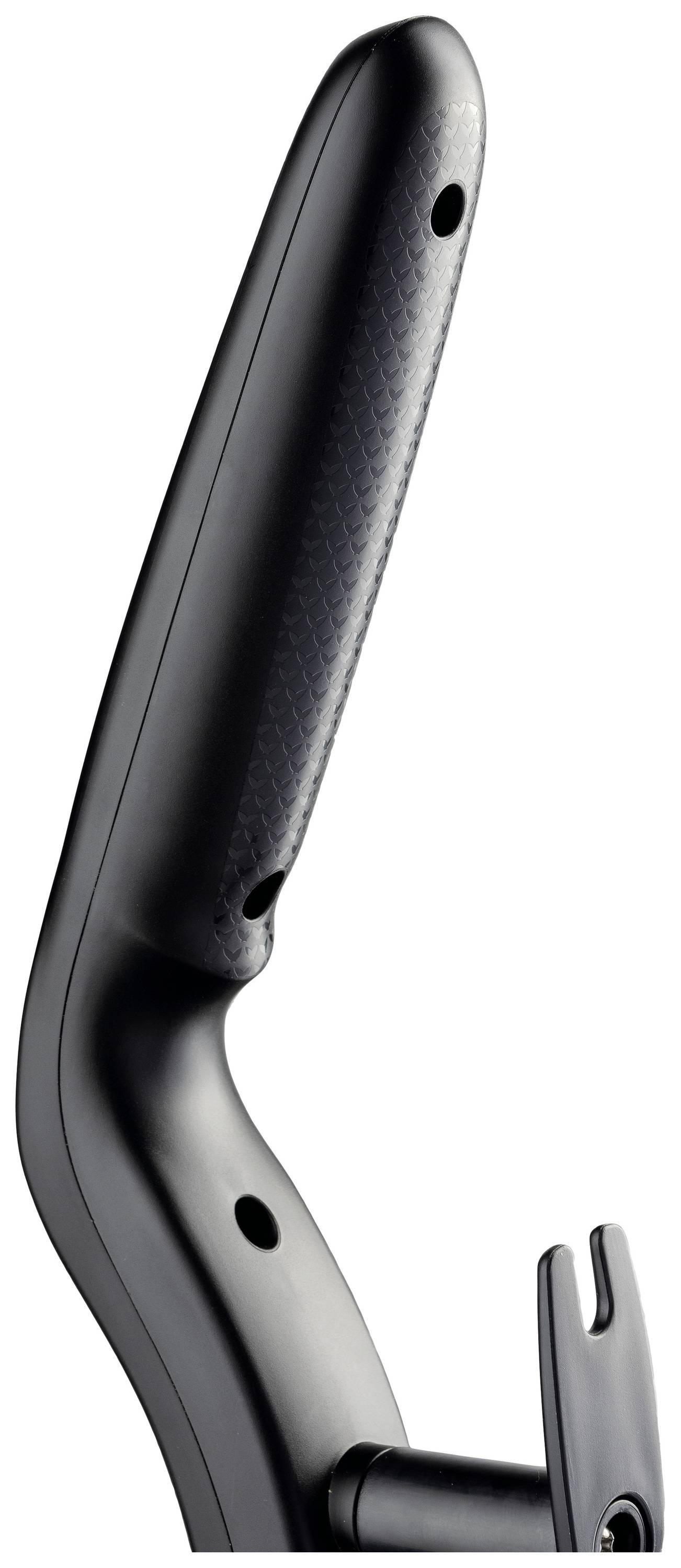 Guidon de vélo noir avec zone de poignée texturée. Deux trous de fixation visibles.
