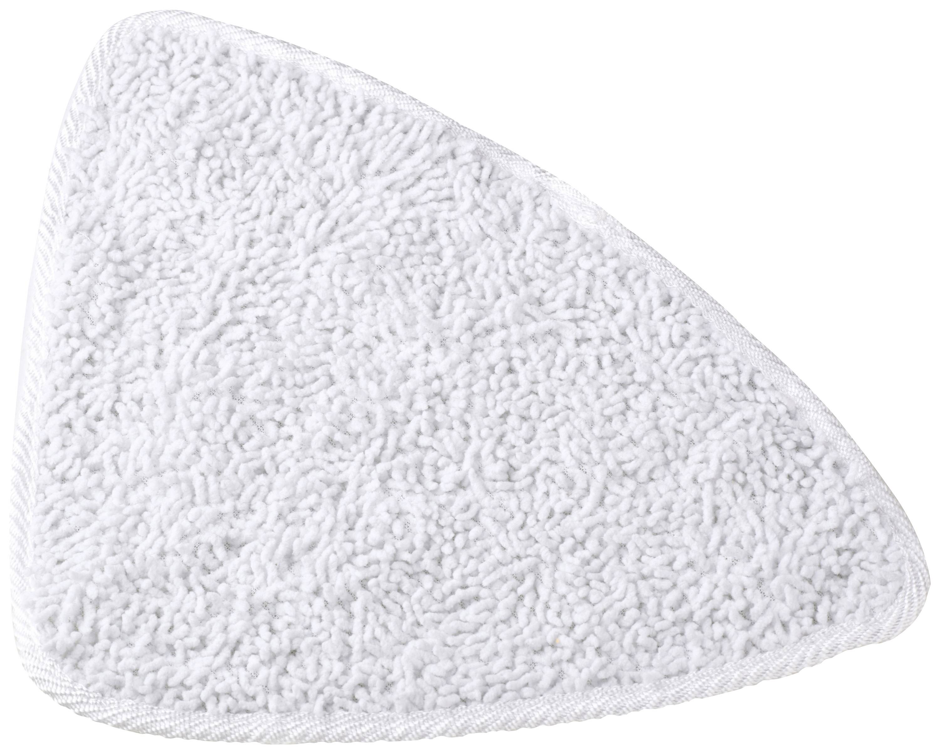 Chiffon de nettoyage triangulaire blanc à surface texturée, adapté aux nettoyages ménagers.