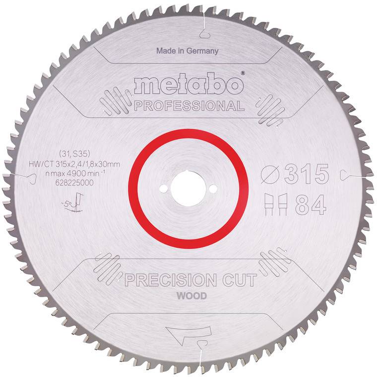 Lame de scie circulaire 'Metabo Professional Precision Cut' pour bois. Diamètre 254 mm, 48 dents, fabriquée en Allemagne.