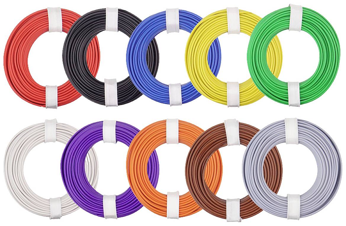 Dix bobines de filament PLA dans différentes couleurs : Rouge, Noir, Bleu, Jaune, Vert, Blanc, Violet, Orange, Marron et Rose.