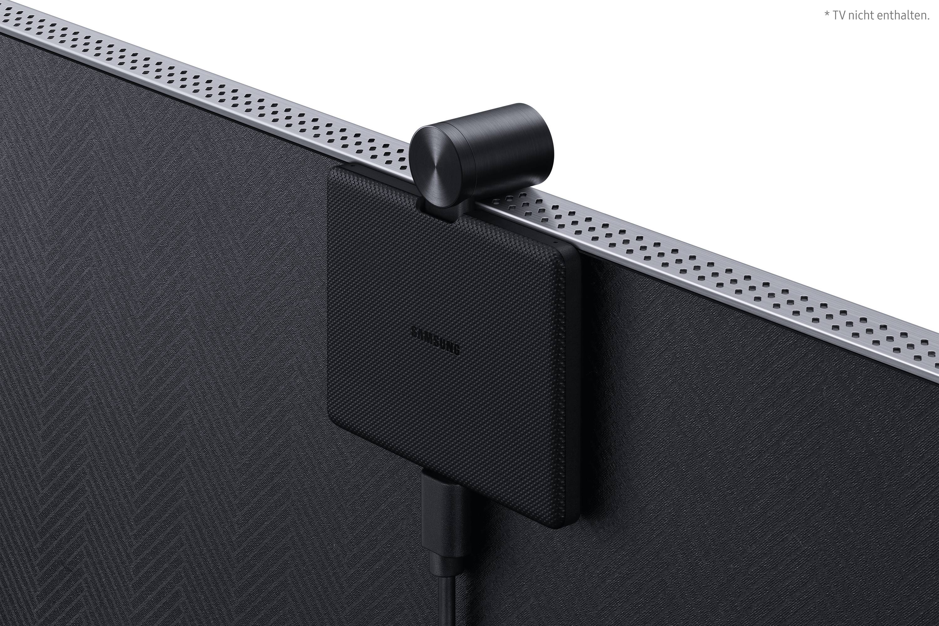 Disque dur externe fixé avec un câble à l'arrière d'un téléviseur, téléviseur non inclus.