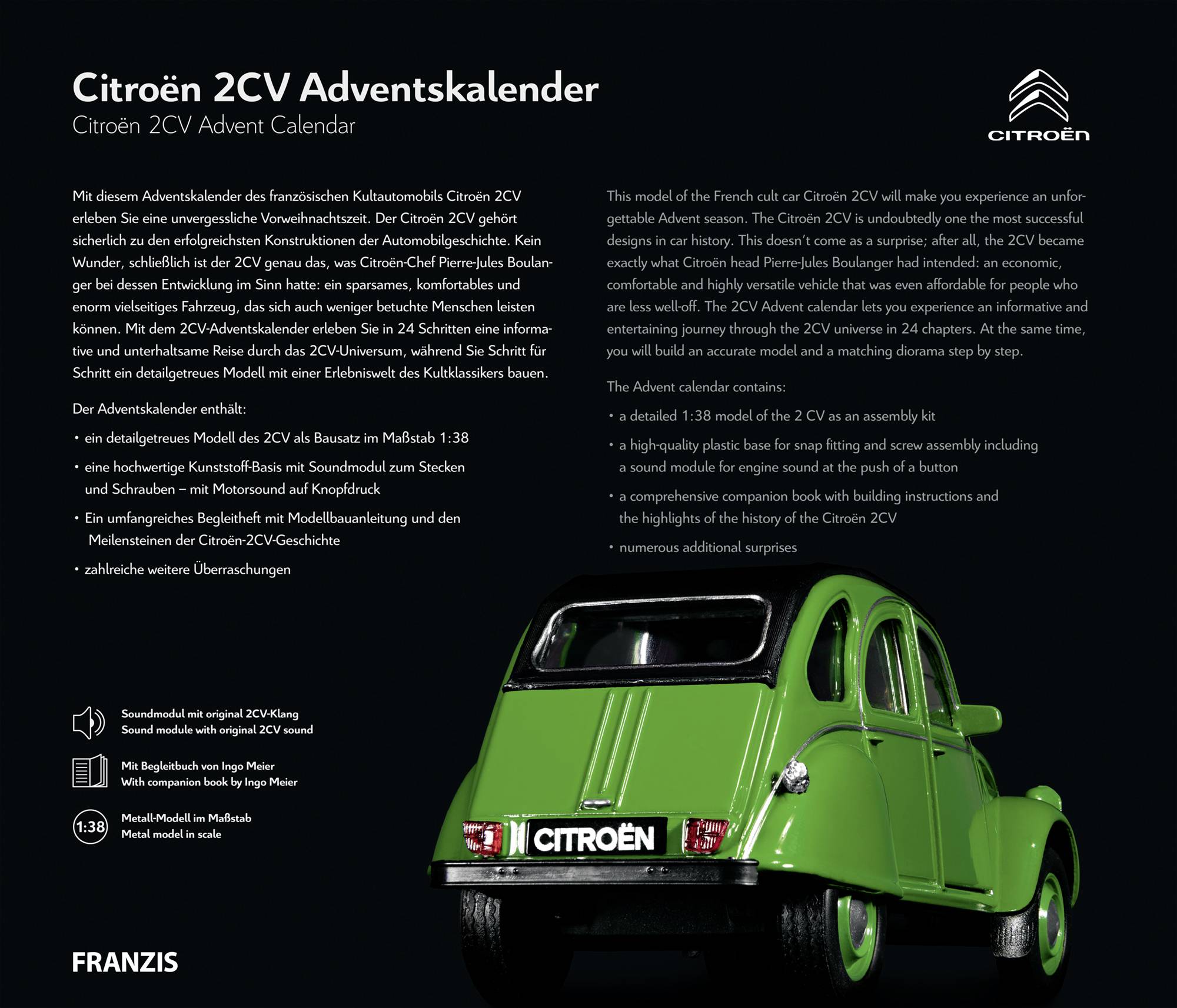 Franzis Verlag Citroën 2CV kit à monter, électronique, technique Calendrier de l'Avent