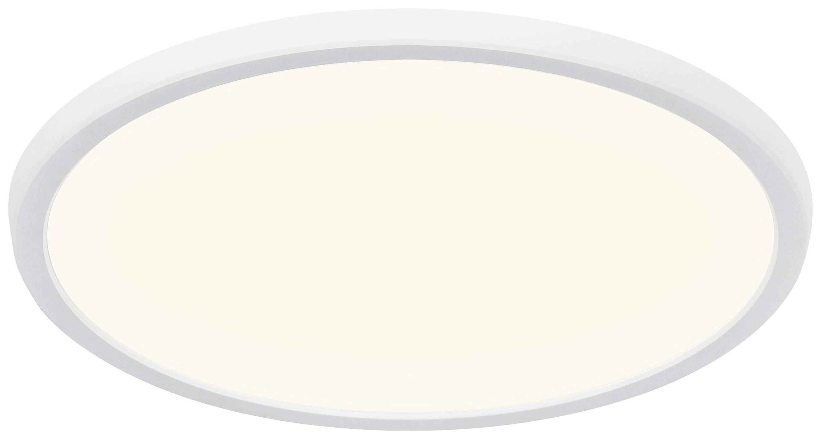 Plafonnier LED rond et plat avec cadre blanc et lumière chaude, idéal pour les intérieurs modernes.