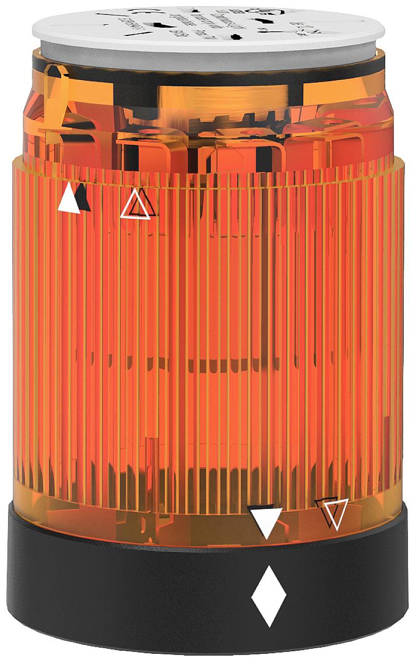 Un dispositif de signalisation cylindrique orange avec des côtés transparents cannelés et une base noire, utilisé pour avertir.