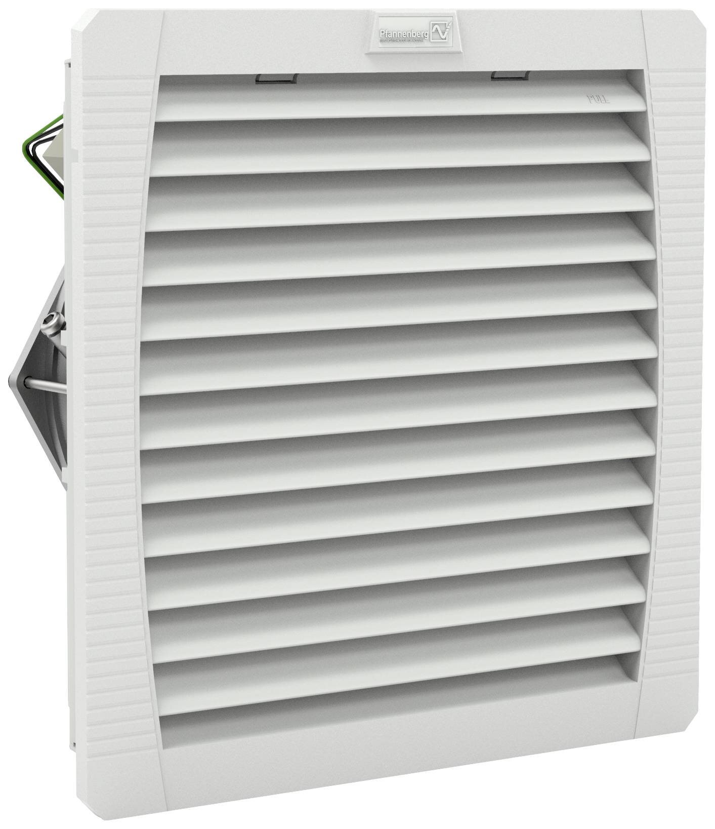 Grille de ventilation à lamelles horizontales, adaptée à la ventilation des locaux techniques ou des installations industrielles.