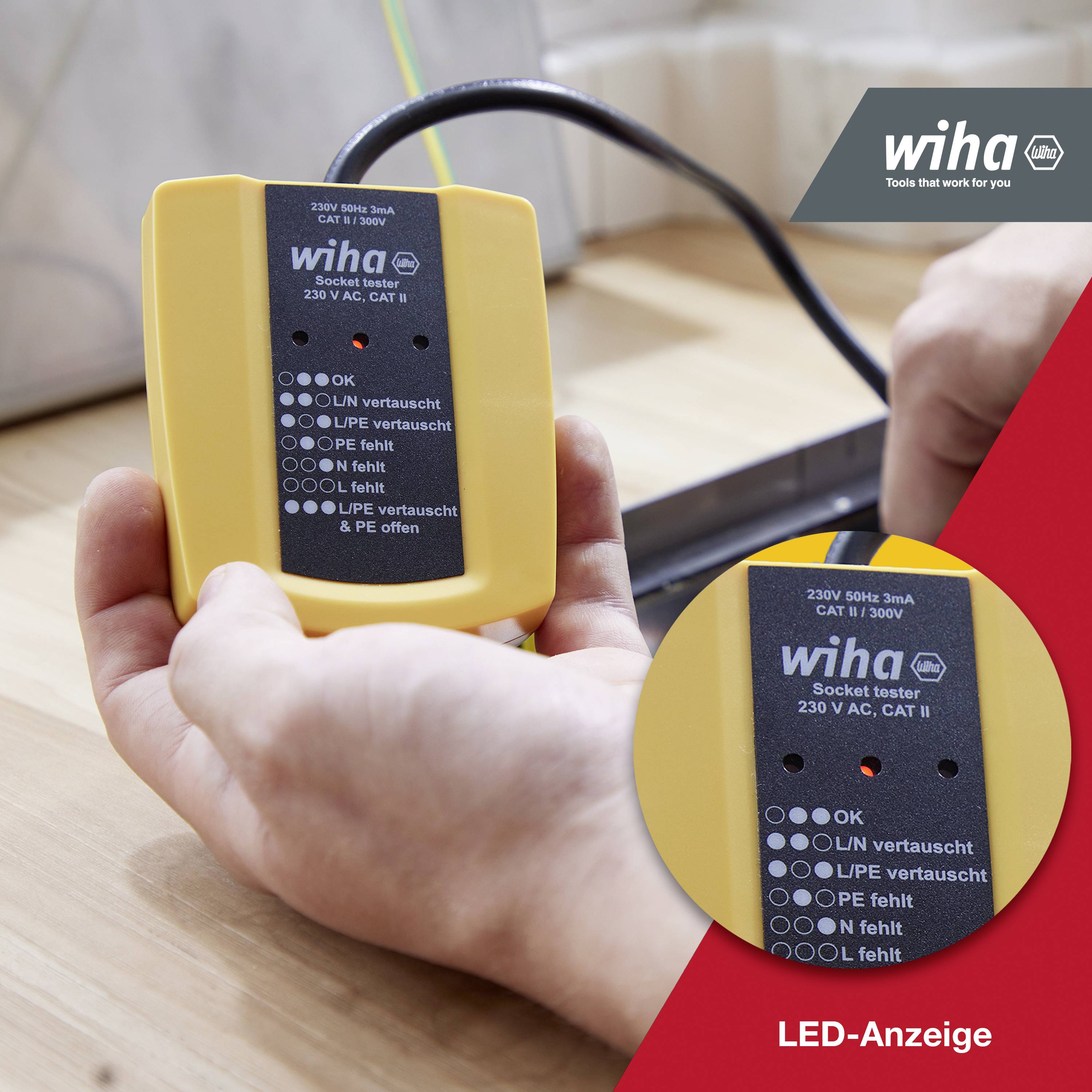 Testeur de prise Wiha 45220 CAT III 300 V LED