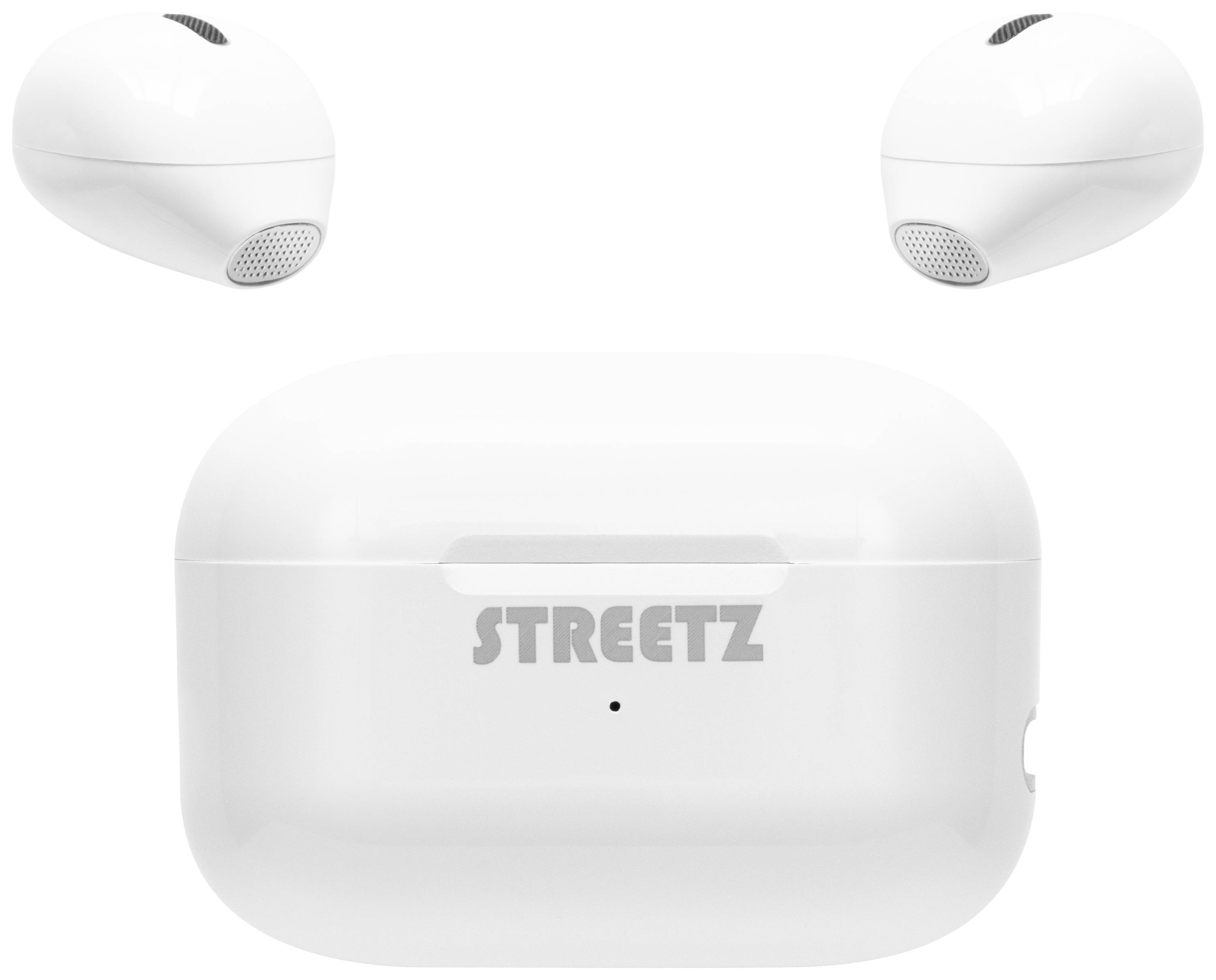 STREETZ TWS-114 Oreillette Bluetooth Stereo blanc Affichage de la charge de la batterie, micro-casque, boîtier de charge, volume