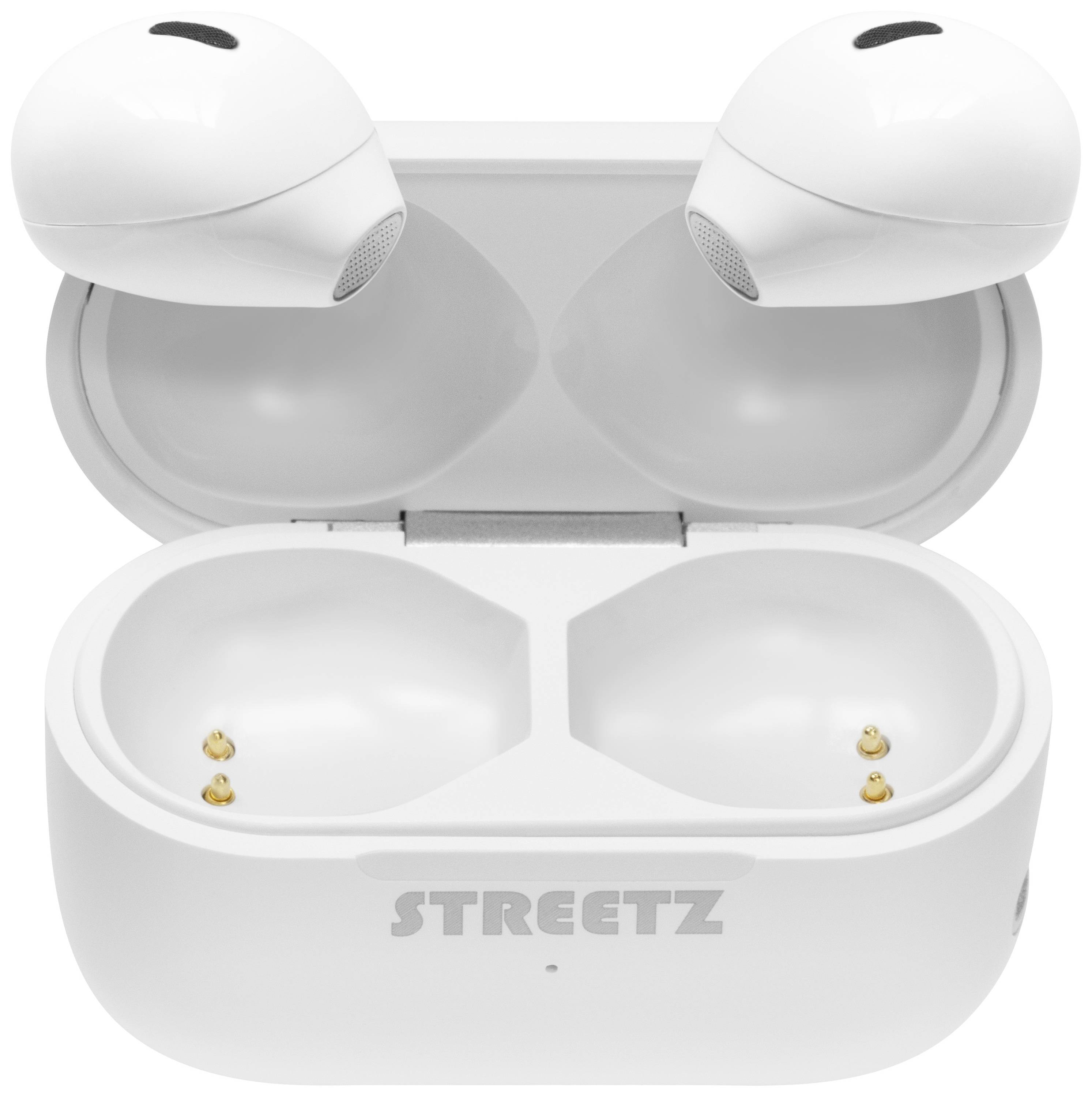 STREETZ TWS-114 Oreillette Bluetooth Stereo blanc Affichage de la charge de la batterie, micro-casque, boîtier de charge, volume