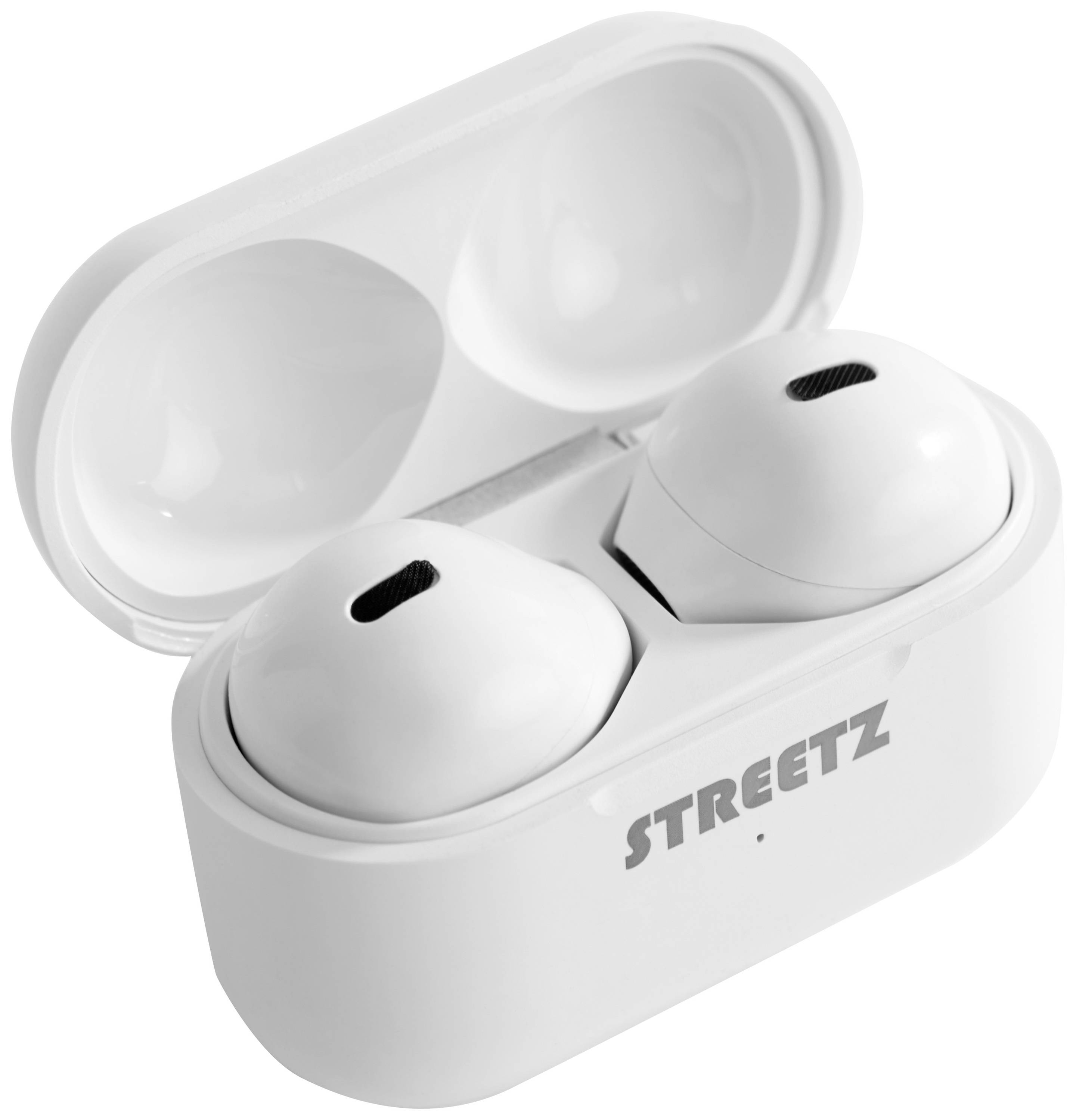 STREETZ TWS-114 Oreillette Bluetooth Stereo blanc Affichage de la charge de la batterie, micro-casque, boîtier de charge, volume