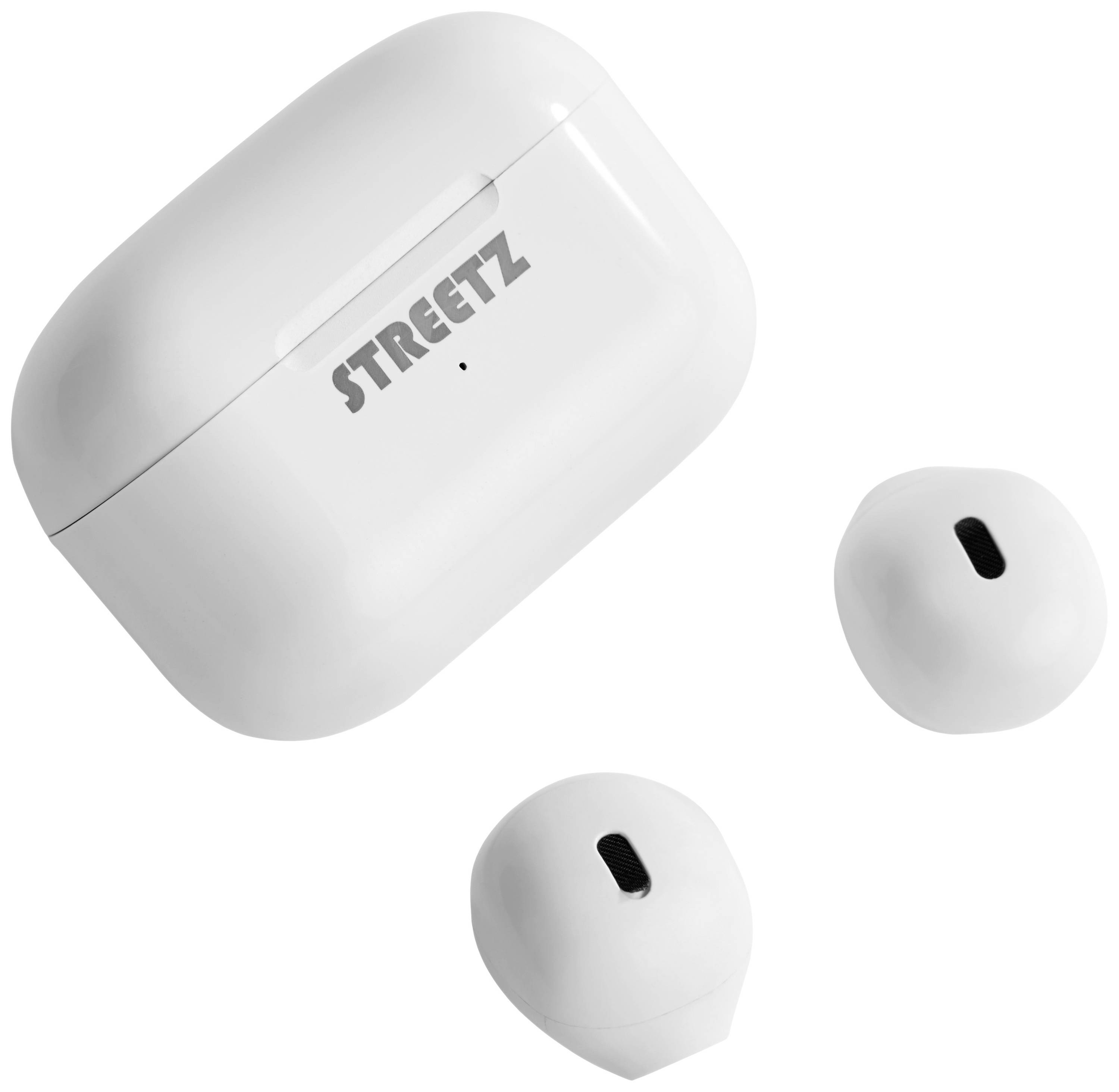 STREETZ TWS-114 Oreillette Bluetooth Stereo blanc Affichage de la charge de la batterie, micro-casque, boîtier de charge, volume