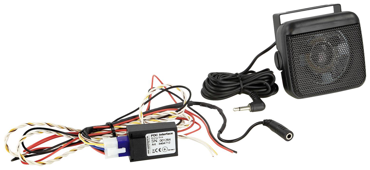 Unité de haut-parleurs externe avec alimentation et câbles, adaptée à l'amplification audio pour diverses applications multimédias.