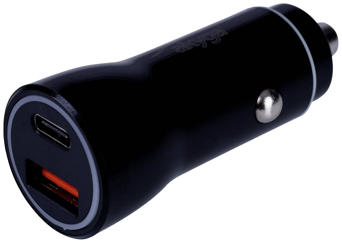 Akyga AK-CH-16 Chargeur USB 36 W 1x USB-C®, 1x USB-A QC 3.0, Power Delivery 3.0, PPS noir pour voiture, pour camion chargeur