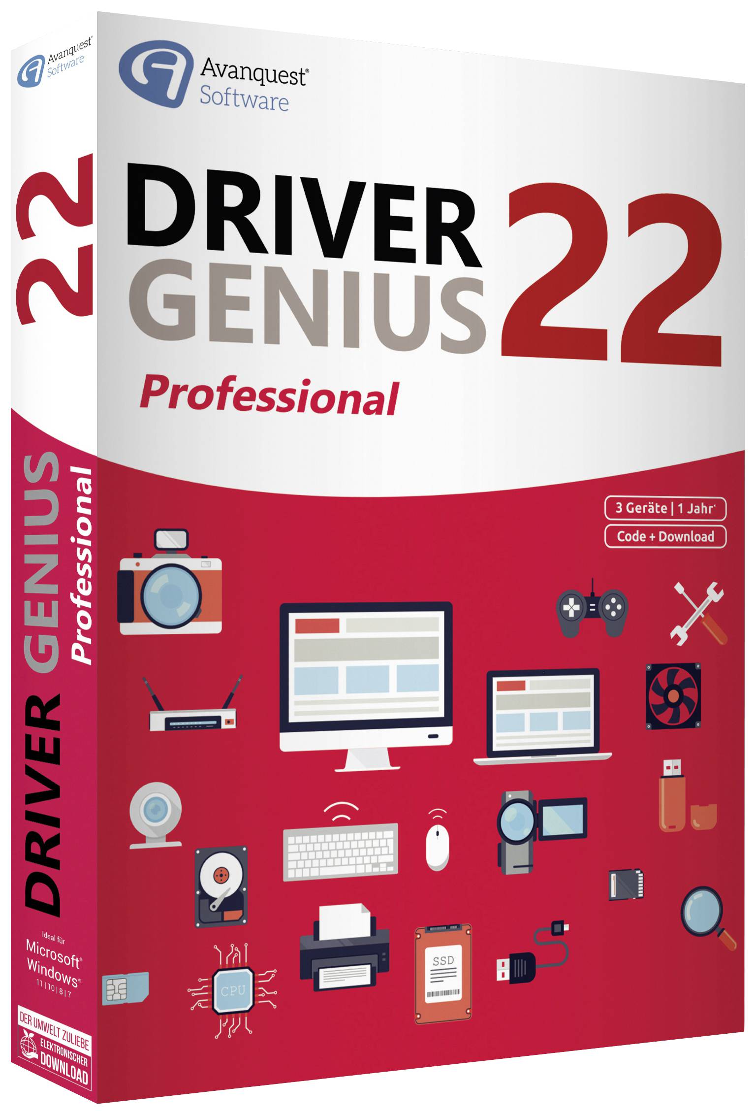 Avanquest Driver Genius 22 Professional (Code in a Box) licence annuelle, 3 licences Windows Logiciel d'optimisation du système