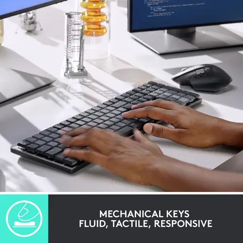 Logitech MX Mechanical (Tacticle Quiet) Bluetooth, radio Clavier allemand, QWERTZ graphite câble amovible, éclairé, rechargeable Logitech MX Mechanical (Tacticle Quiet) Bluetooth, radio Clavier allemand, QWERTZ graphite câble amovible, éclairé, rechargeable