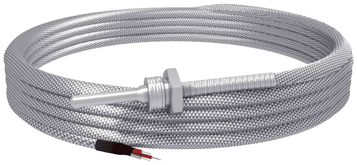 Un câble chauffant isolé avec une gaine tressée en argent et une extrémité de fil dénudée pour les systèmes de chauffage électriques.