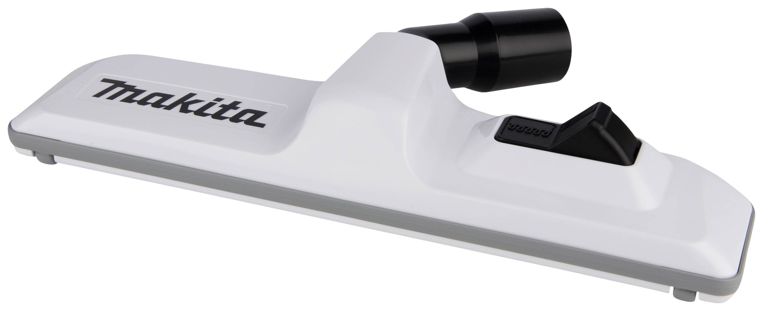 Accessoire aspirateur blanc Makita avec embout de connexion noir et logo Makita.