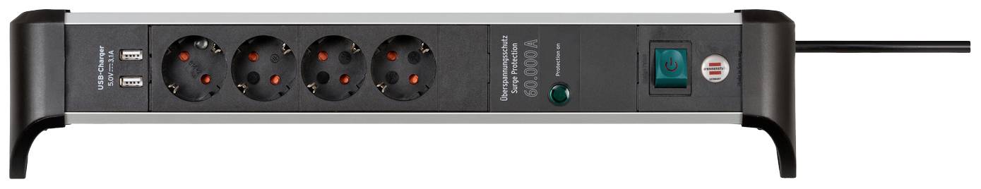 Multiprise avec parafoudre Brennenstuhl 1391020410 aluminium, noir contact de protection 1 pc(s)