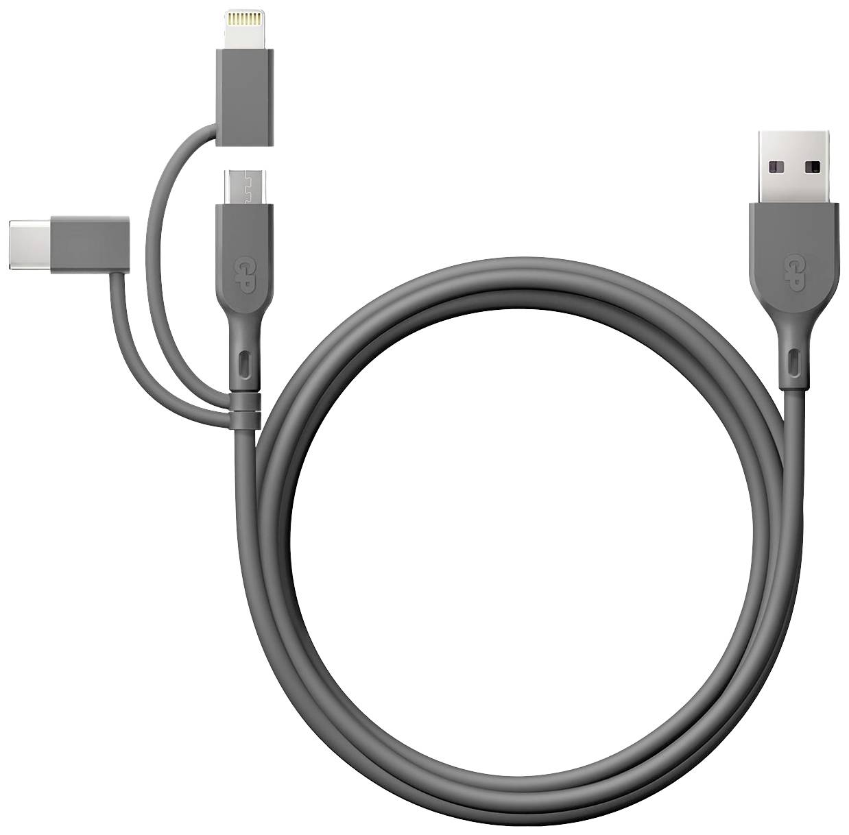 GP Câble de charge USB USB 2.0 USB-A mâle, Connecteur Lightning , USB-Micro-B mâle, USB-C® mâle 1.00 m gris GPCBCY1NGYUSB313