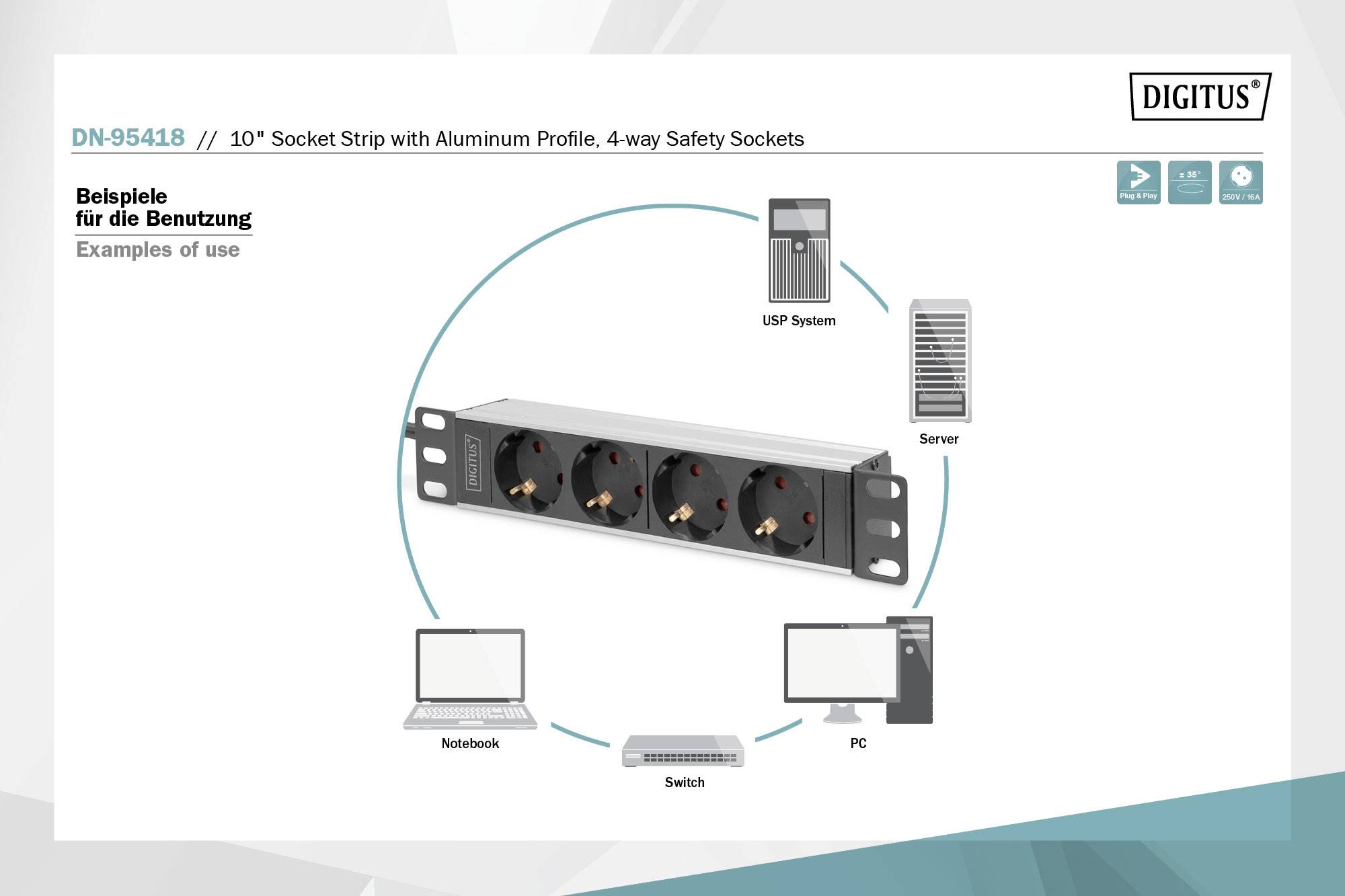 Digitus DN-95418 DN-95418 Bloc multiprise