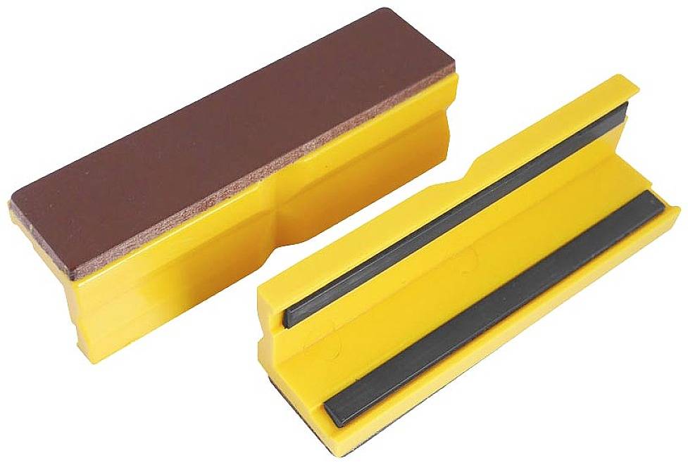 Deux supports magnétiques jaunes à surface marron, pouvant être utilisés pour fixer des outils ou des matériaux.