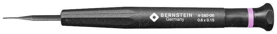Tournevis de précision à manche noir et anneau rose, marque Bernstein, numéro de modèle 4-939-0.6, pointe 0,4 x 0,15.