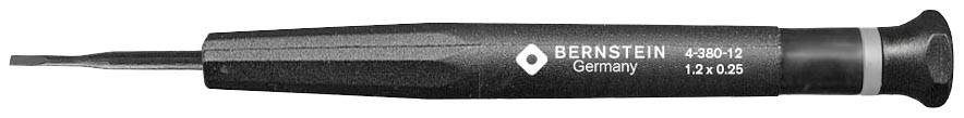 Tournevis de précision à pointe plate. Manche en plastique noir avec impression : BERNSTEIN Germany, 4305-12, 1,2 x 0,25.
