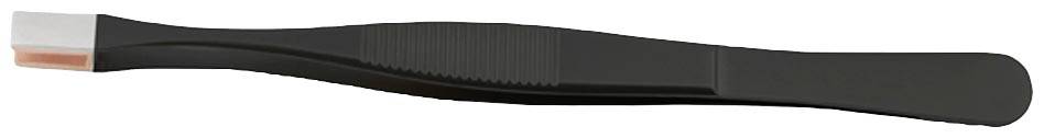 Pince à épiler noire à pointes plates, adaptée pour la préhension précise de petits objets.
