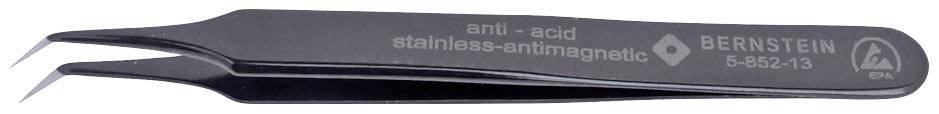 Pince à épiler à pointe fine en acier inoxydable antimagnétique, marquée 'BERNSTEIN 5-062-13', posée sur une surface blanche.