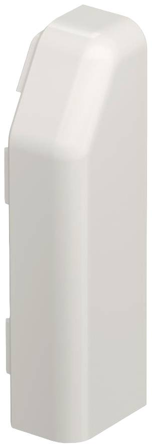 Un angle en plastique blanc, rectangulaire, avec un bord arrondi.