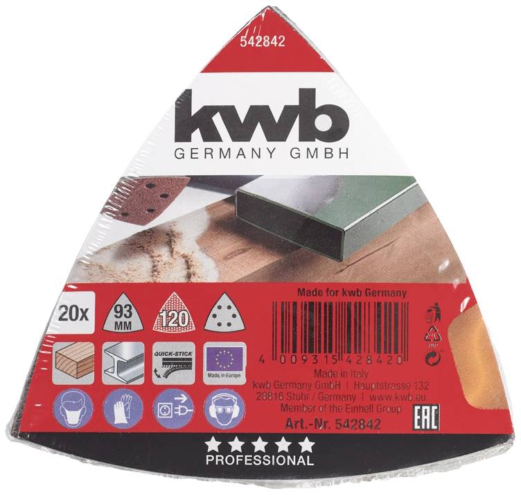 kwb 542842 Set feuilles abrasives Delta Grain 120 Cote d'encoignure 93 mm 1 pc(s)