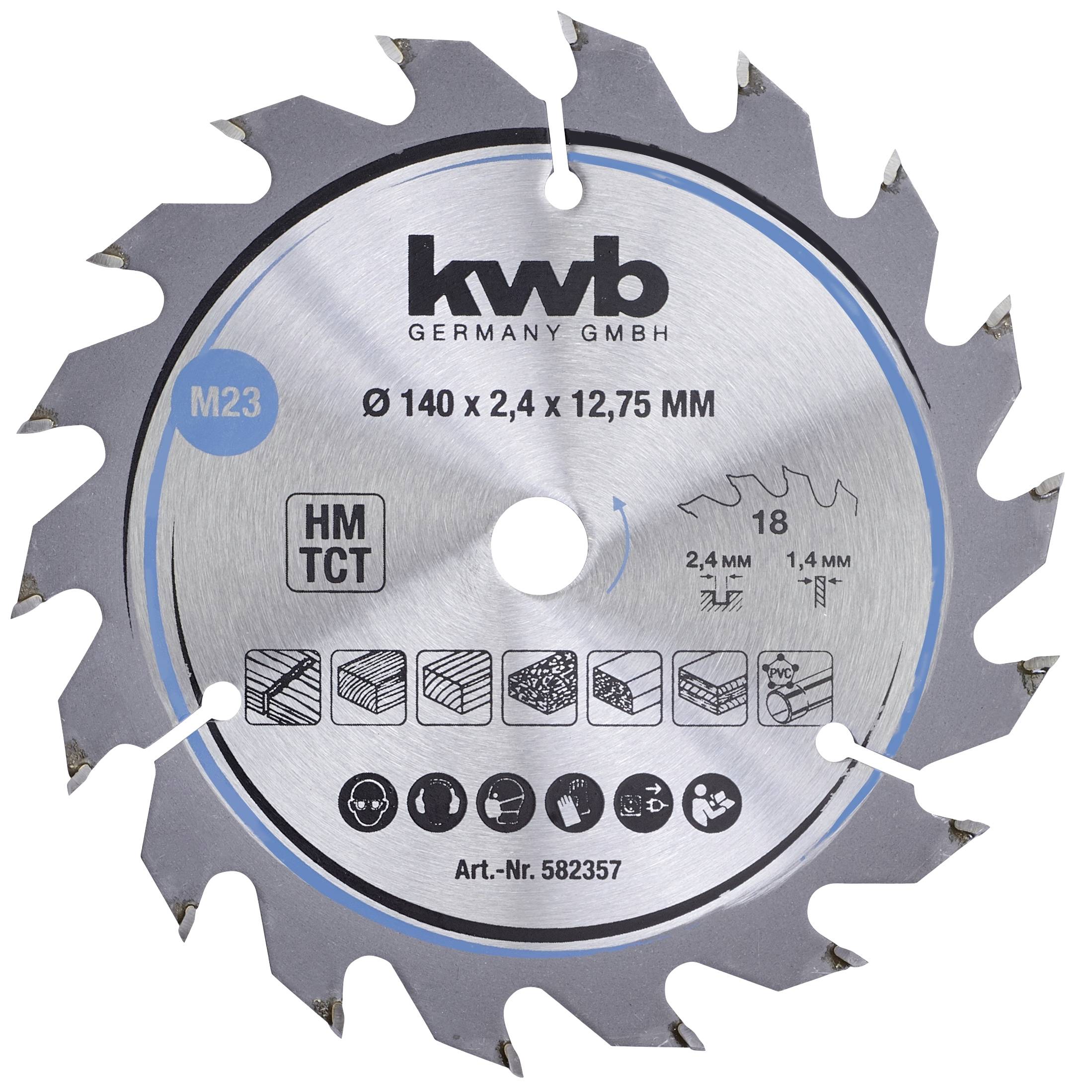 Lame de scie de kwb Germany GMBH, Ø 140 x 2,4 x 12,75 mm, HM TCT, Réf. 582357, adaptée pour le bois, MDF, contreplaqué et plus.