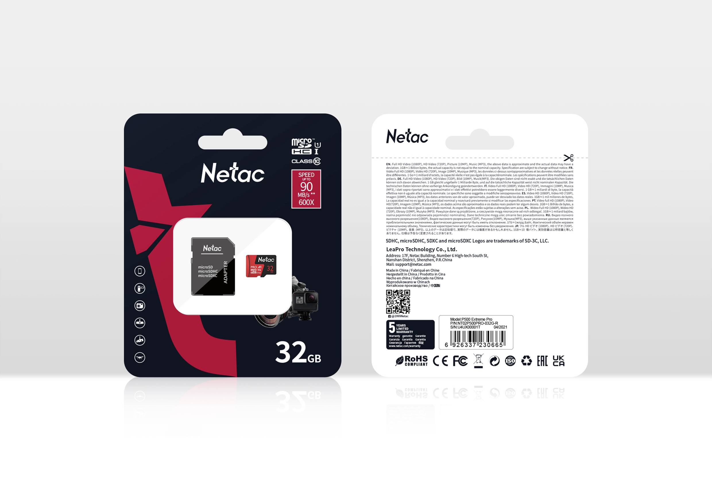 Netac Technology NT02P500PRO-032G-R Carte microSDHC 32 GB A1 Application Performance Class optimisé pour les caméras de
