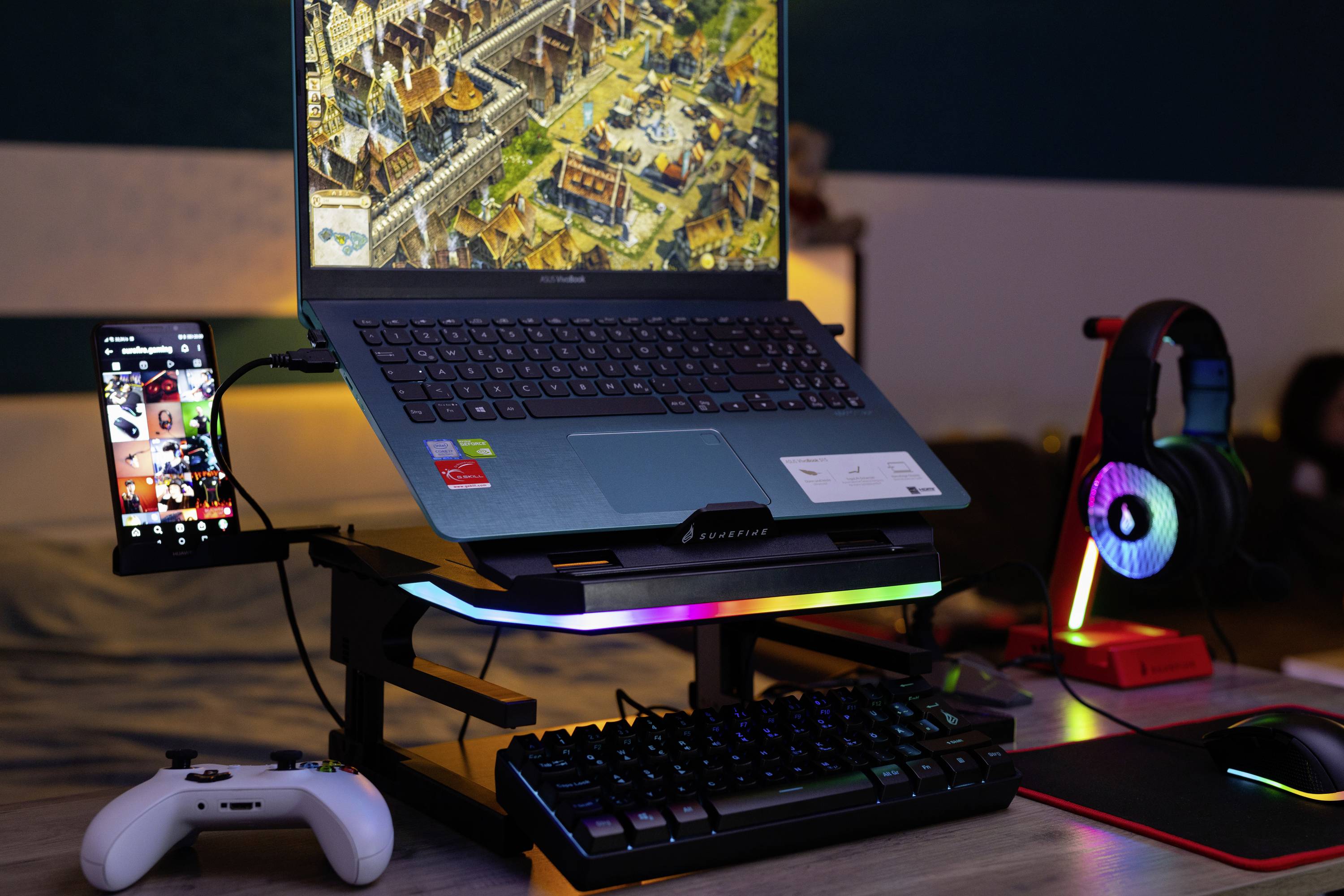 Surefire Gaming Portus X2 Support d'ordinateur portable réglable en hauteur, inclinable