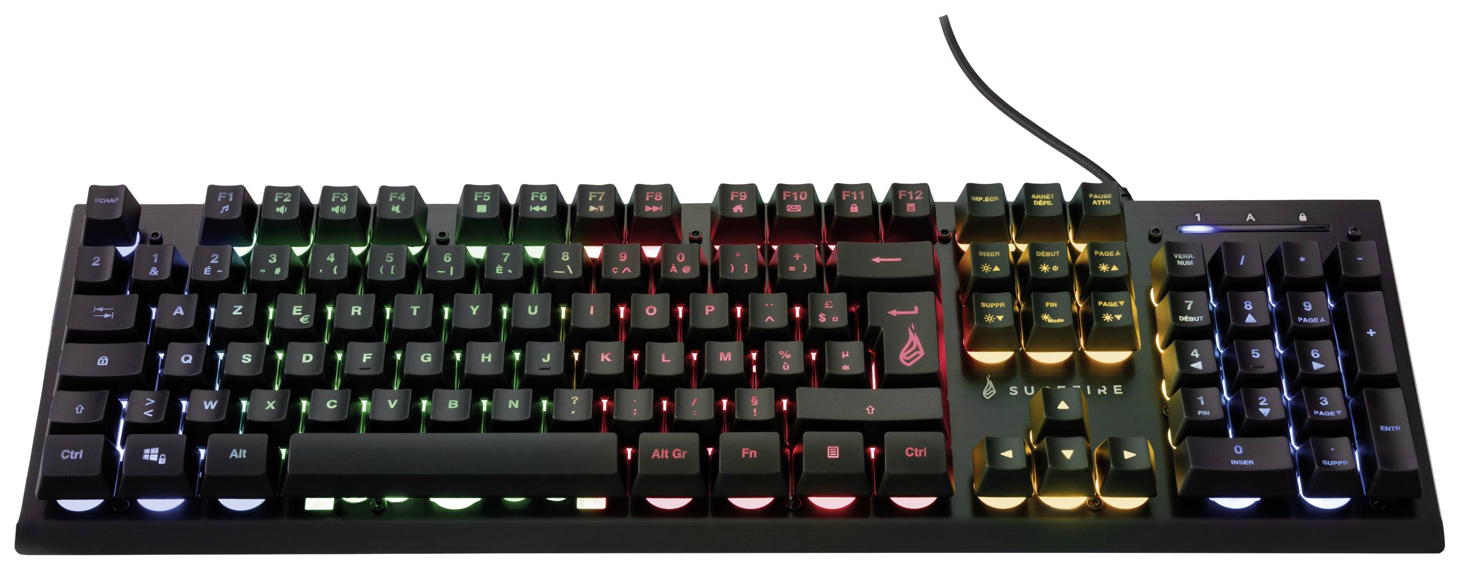 Surefire Gaming KingPin X2 filaire, USB Clavier de gaming français, AZERTY noir éclairé, touches multimédia