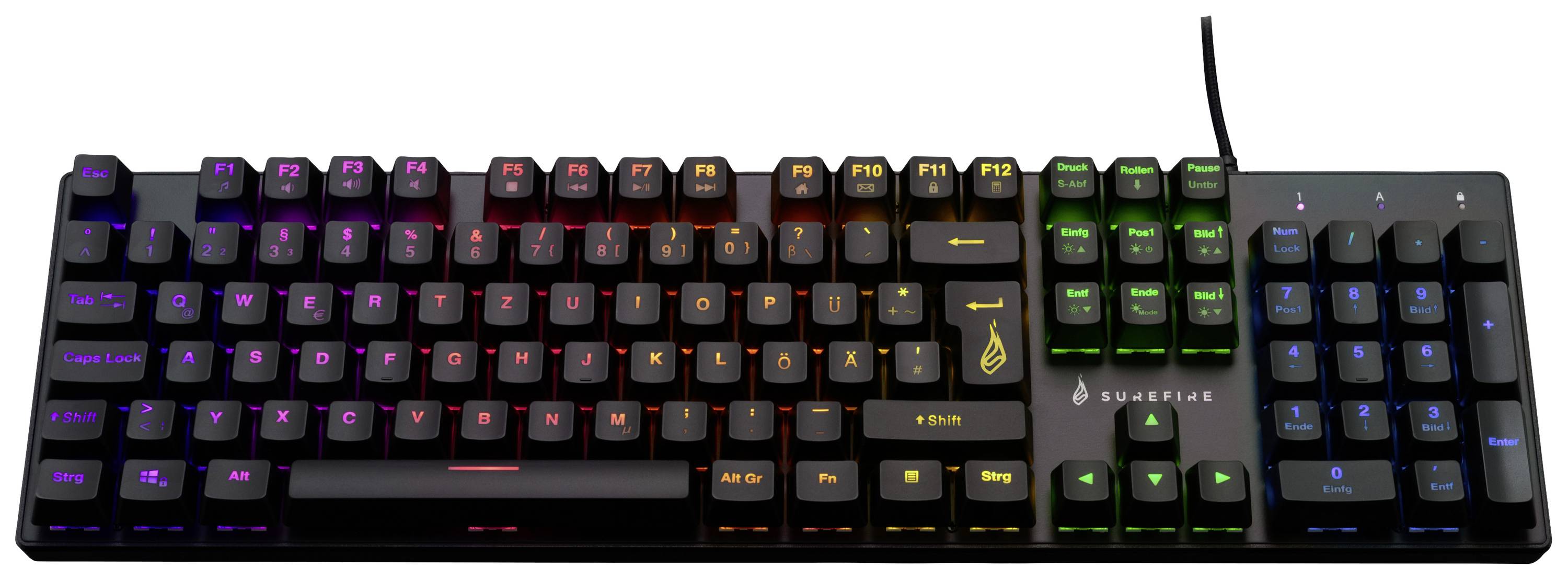 Surefire Gaming KingPin M2 filaire, USB Clavier de gaming allemand, QWERTZ noir éclairé, touches multimédia