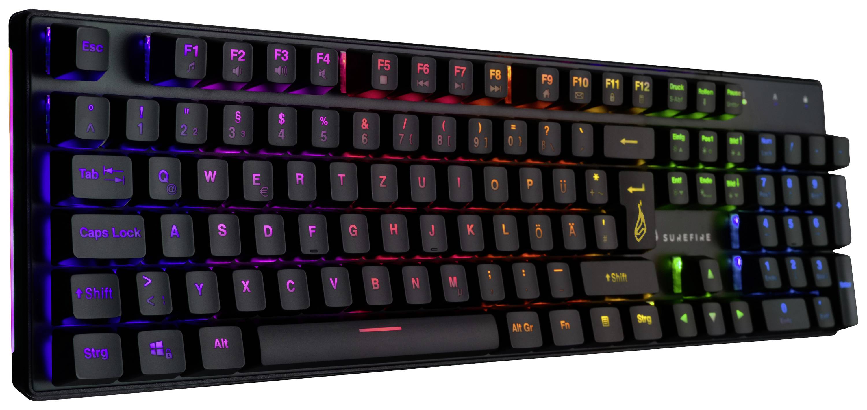 Surefire Gaming KingPin M2 filaire, USB Clavier de gaming allemand, QWERTZ noir éclairé, touches multimédia