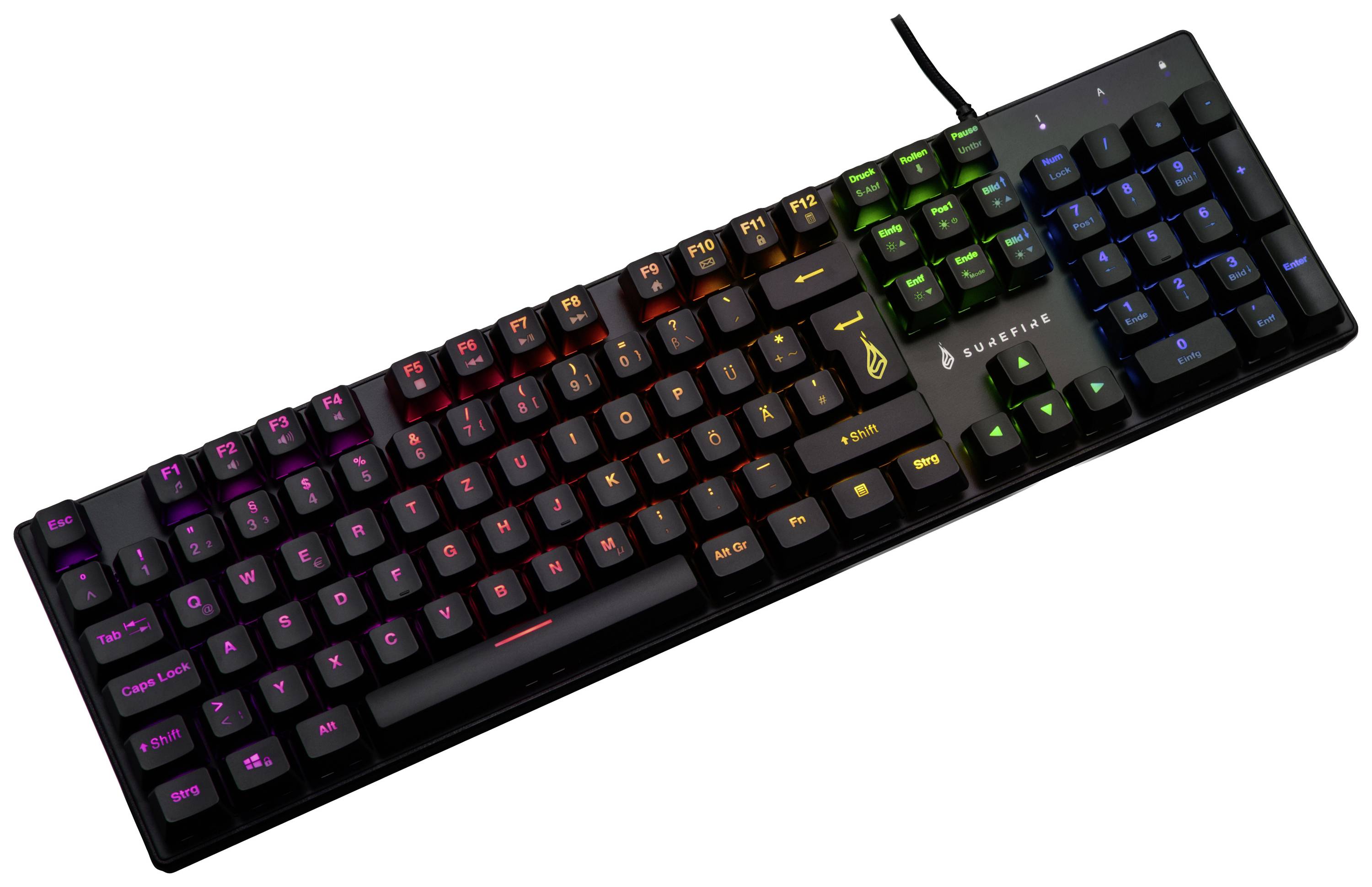 Surefire Gaming KingPin M2 filaire, USB Clavier de gaming allemand, QWERTZ noir éclairé, touches multimédia