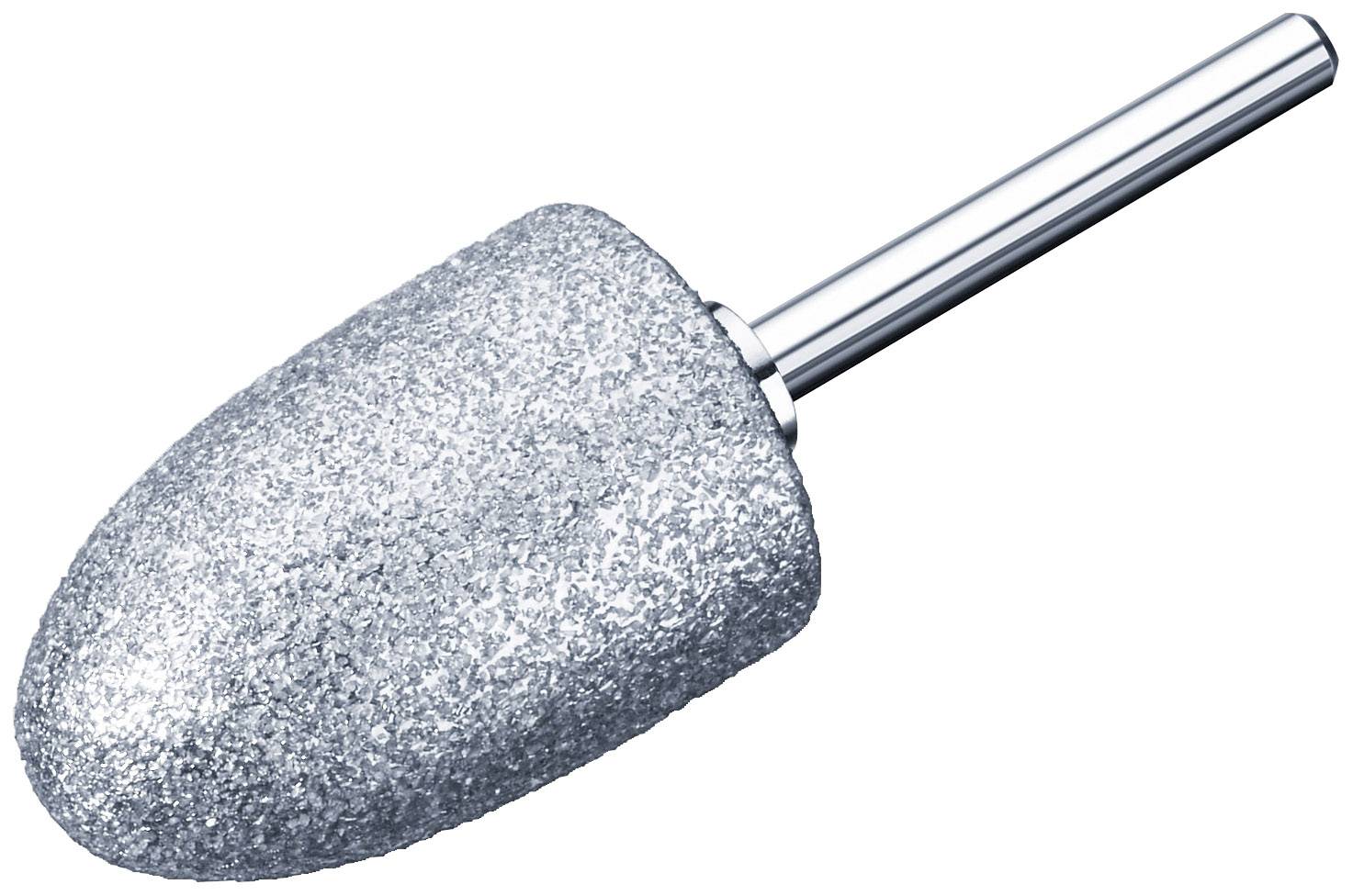 Un embout en argent de forme meulière avec une tige métallique cylindrique. Utilisé dans les outils pour les travaux de meulage.