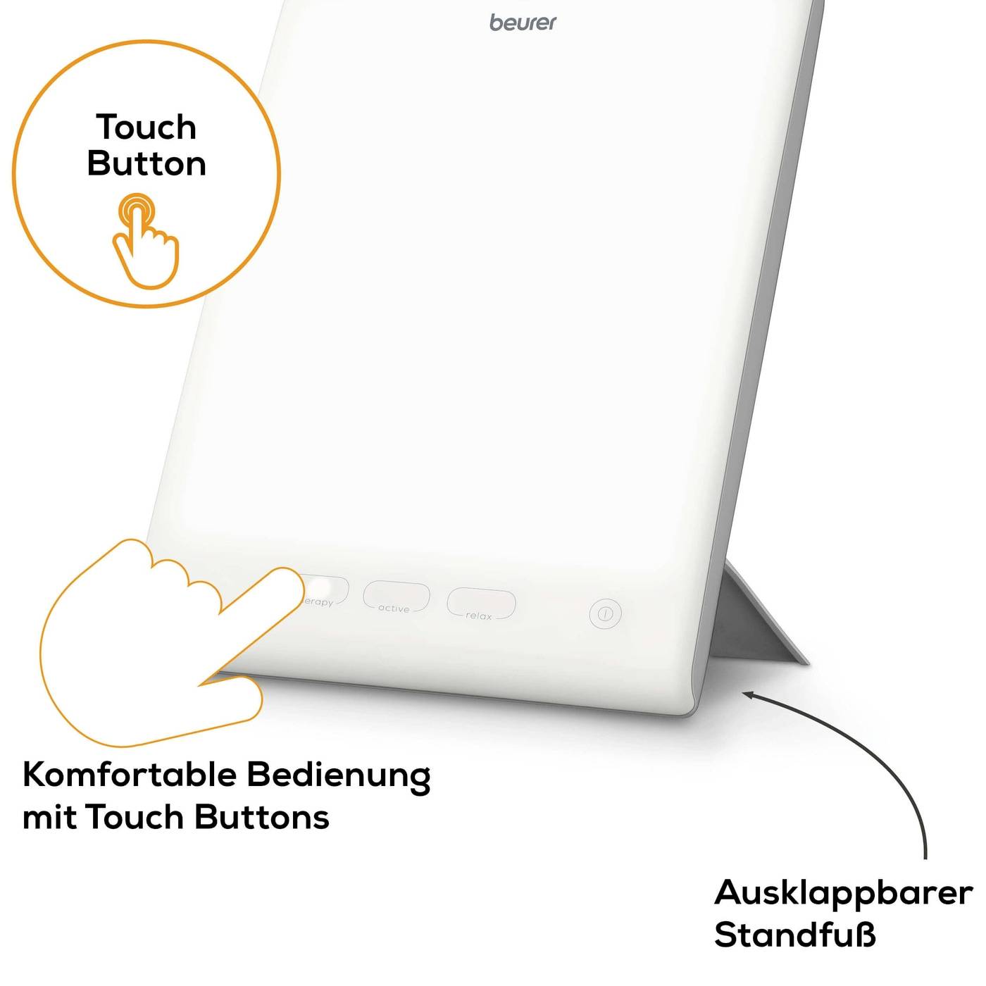 Appareil d'éclairage à commande tactile avec socle ; utilisation simple par bouton tactile ; adapté pour une utilisation confortable.