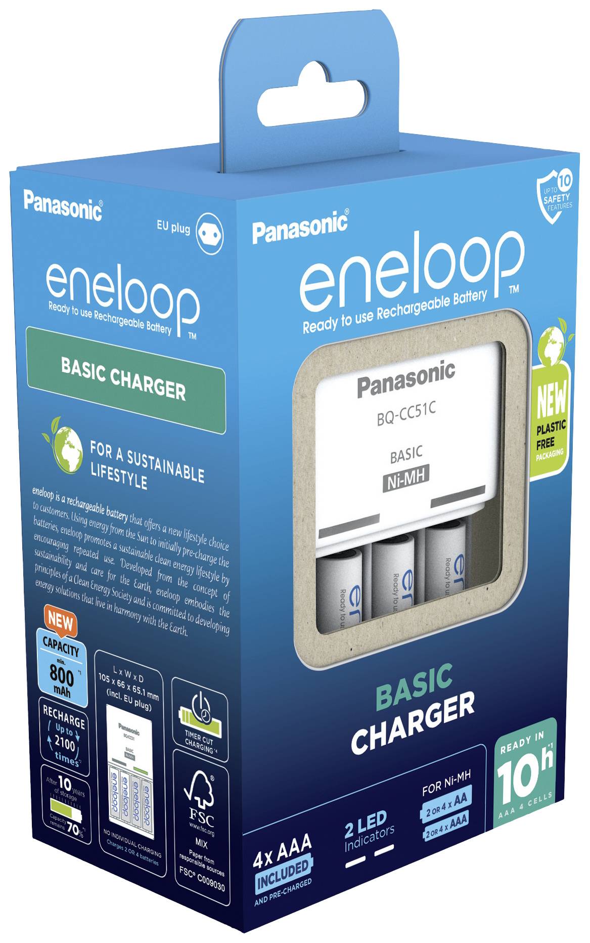 Bloc chargeur NiMH avec accus Panasonic Basic BQ-CC51 + 4x eneloop AAA