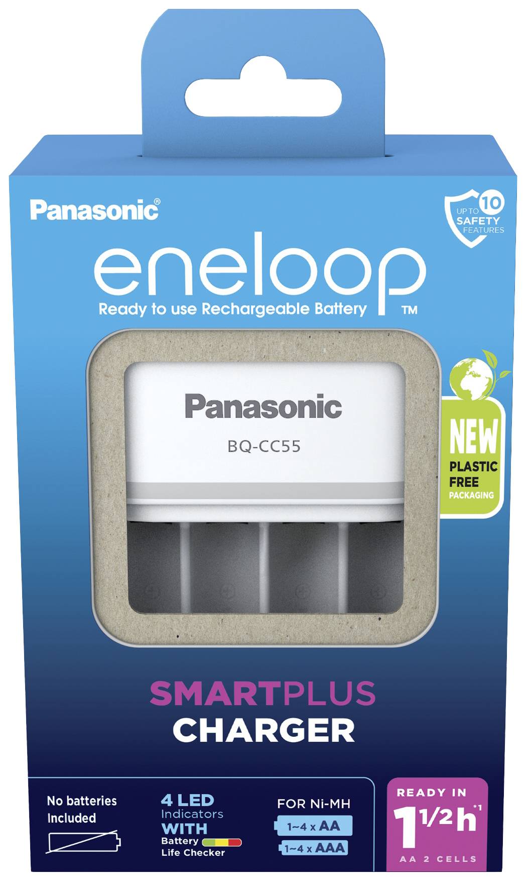 Chargeur de bloc de batterie NiMH non Panasonic Smart & Quick BQ-CC55