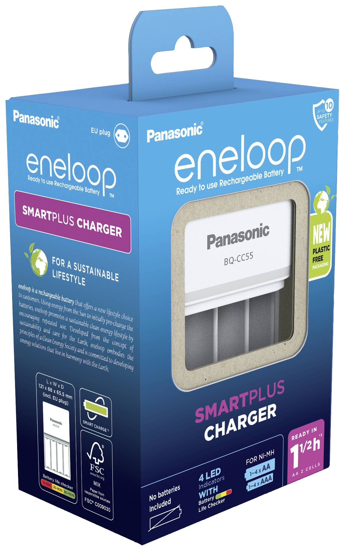 Chargeur de bloc de batterie NiMH non Panasonic Smart & Quick BQ-CC55
