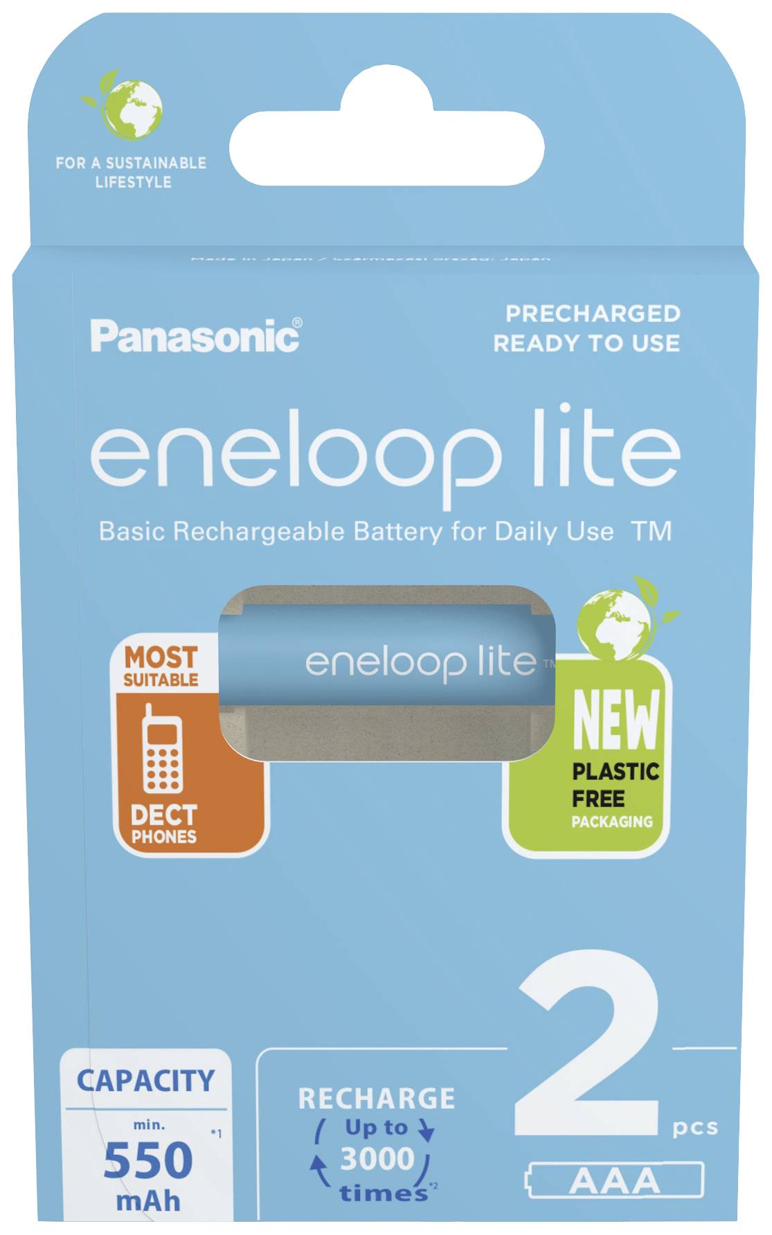 Eneloop lite HR03 Pile rechargeable LR3 (AAA) NiMH 550 mAh 1.2 V 2 pc(s)