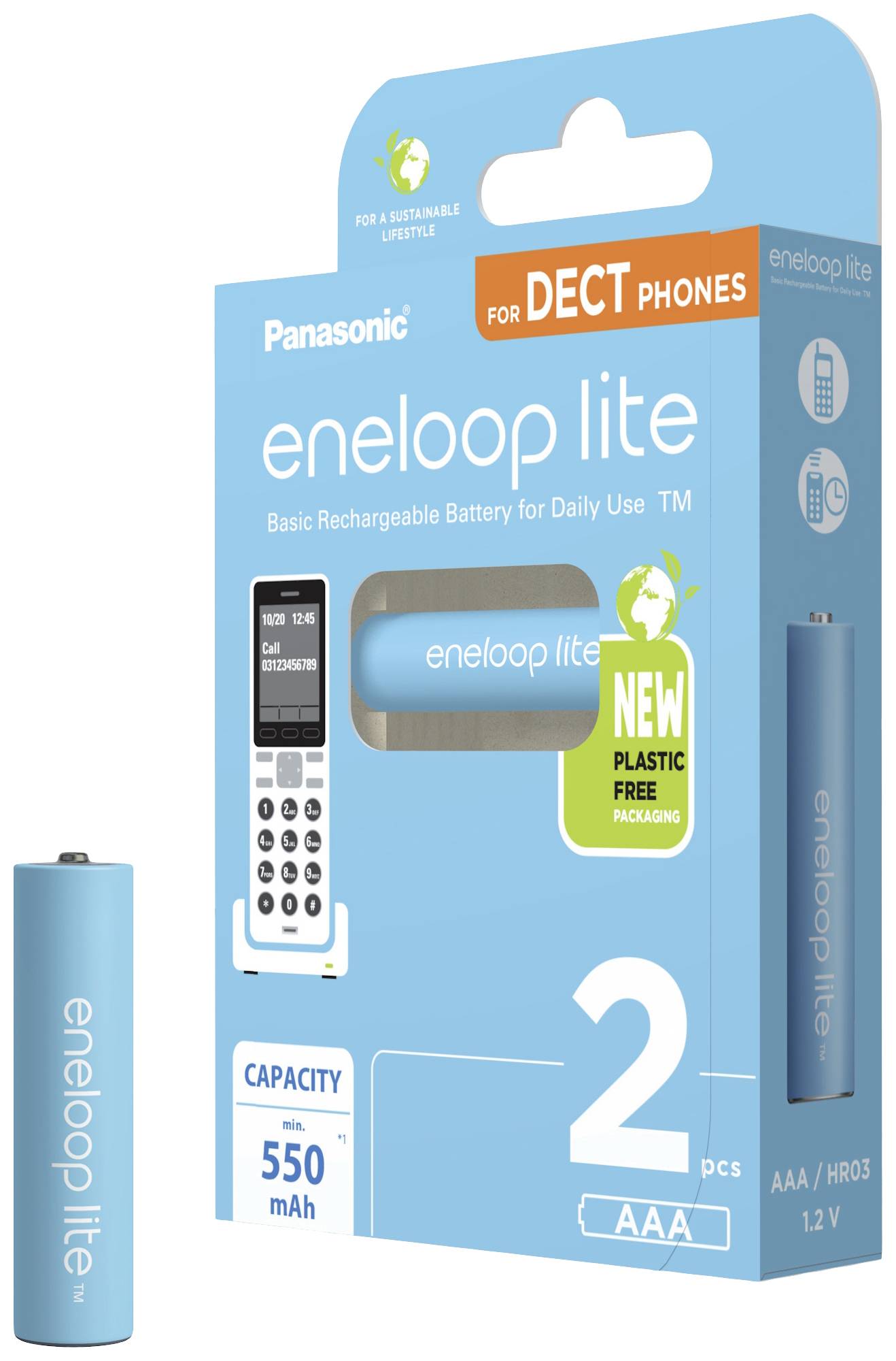 Eneloop lite DECT HR03 Pile rechargeable LR3 (AAA) NiMH 550 1.2 V 2 pc(s)