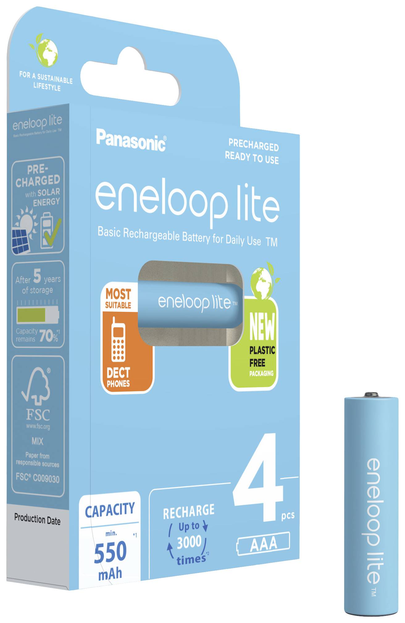 Eneloop lite HR03 Pile rechargeable LR3 (AAA) NiMH 550 mAh 1.2 V 4 pc(s)