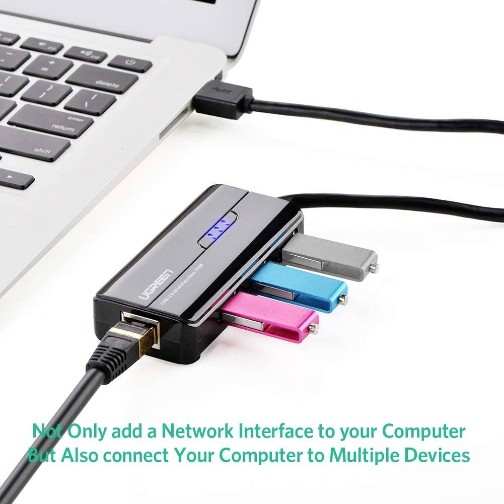 Hub USB 2.0 UGREEN USB 2.0 Hub RJ45 Ethernet Adapter 3+1 ports noir