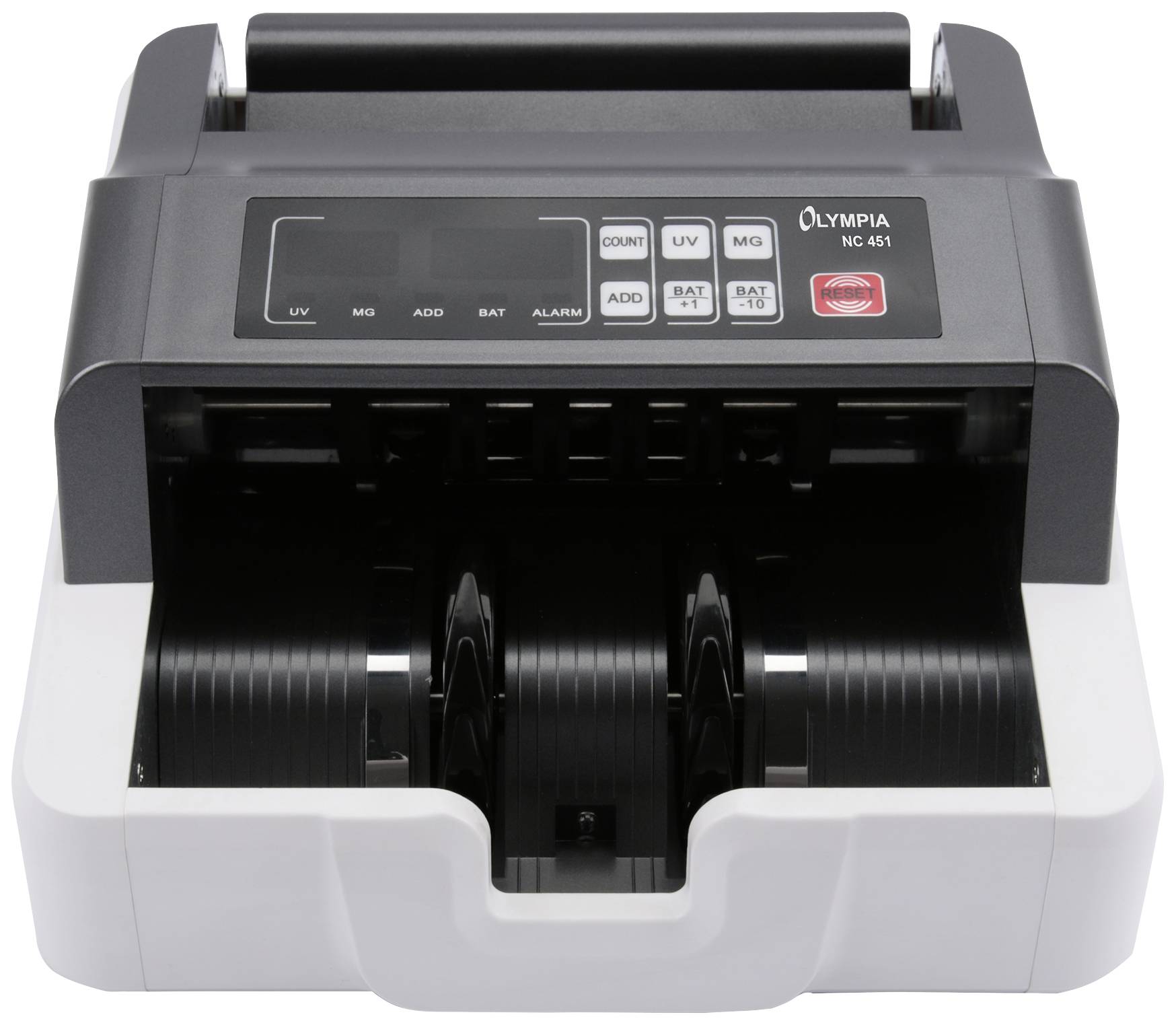 Machine à compter les billets avec écran et plusieurs touches de fonction pour le tri et la détection des billets.