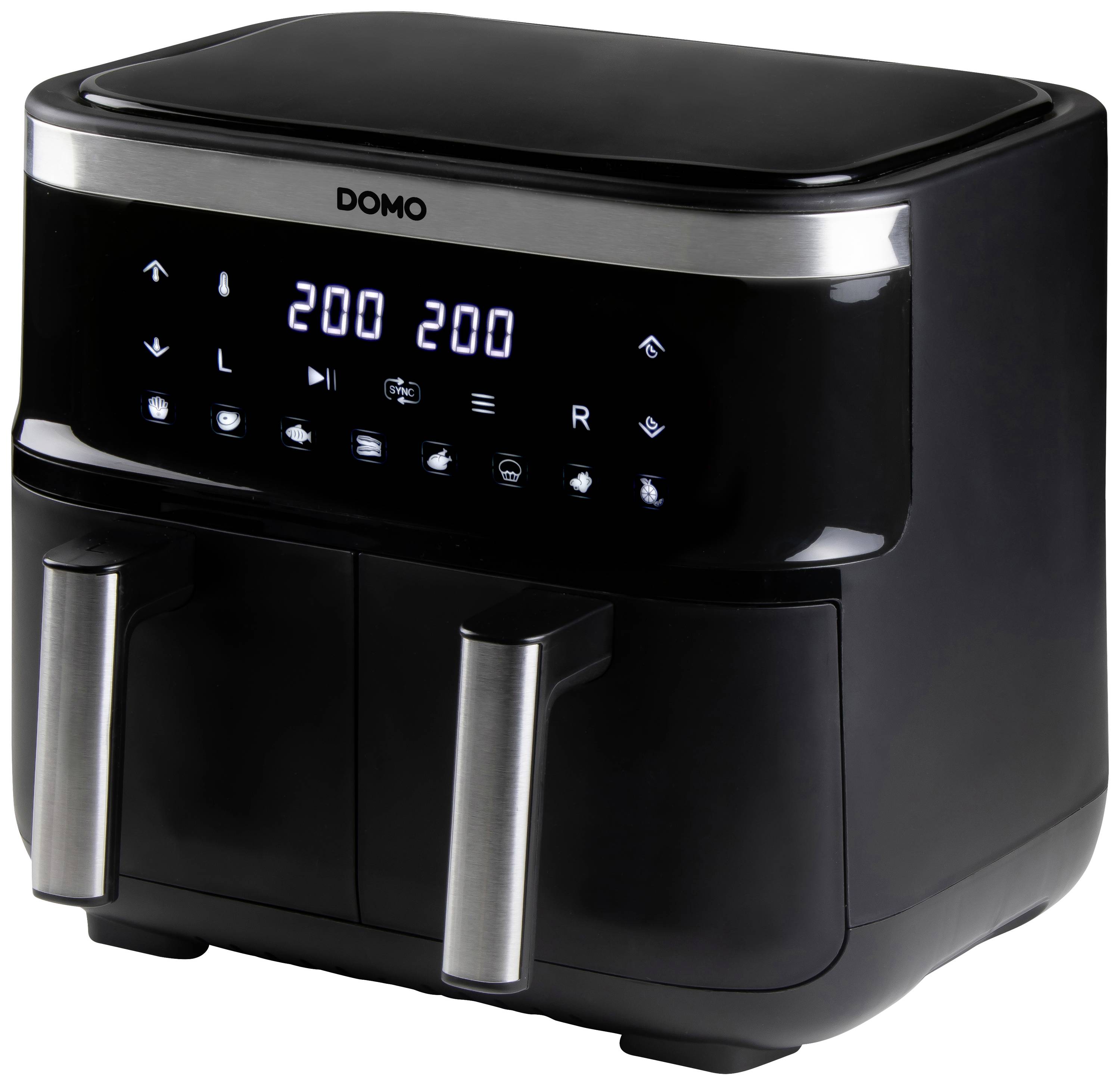 DOMO DO537FR Friteuse à air chaud 8 l protection contre la surchauffe, fonction minuteur, avec écran, revêtement anti-adhésif noir