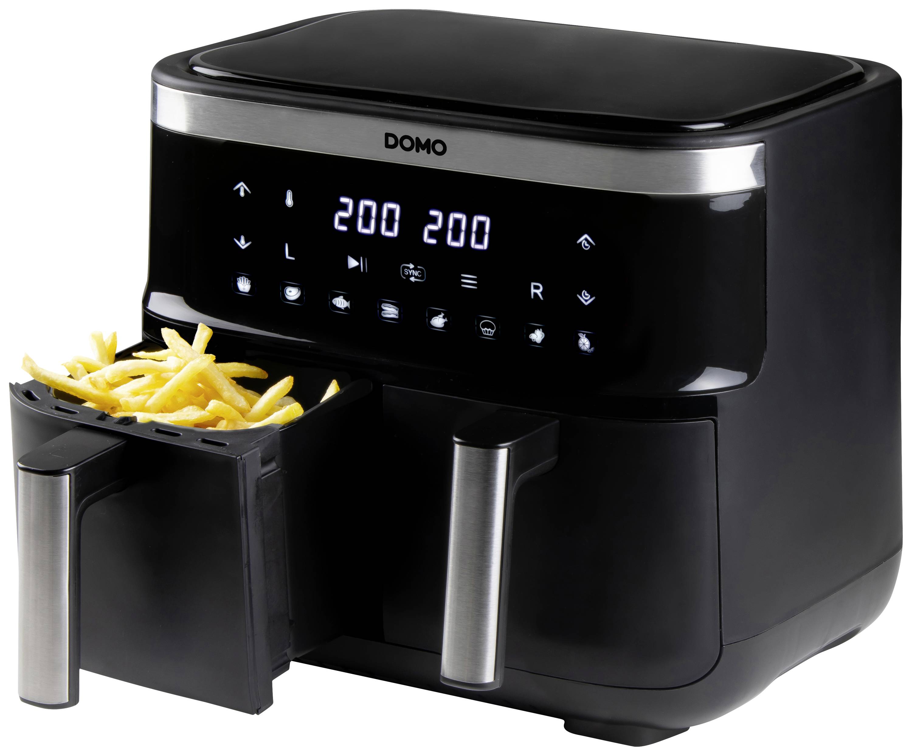 DOMO DO537FR Friteuse à air chaud 8 l protection contre la surchauffe, fonction minuteur, avec écran, revêtement anti-adhésif noir