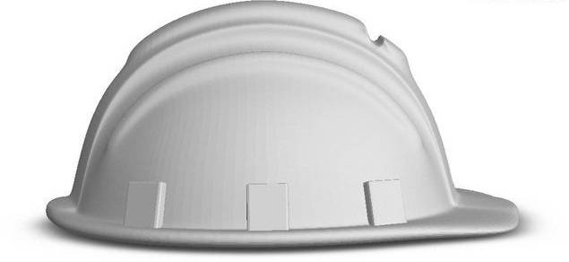 Casque de sécurité blanc, vue latérale. Symbolise la sécurité et la protection sur les chantiers ou dans d'autres environnements de travail.